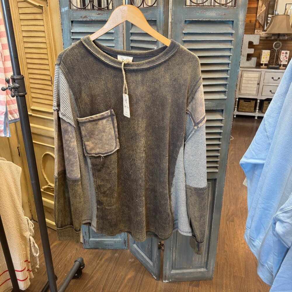 Sage + Fig Mixed Media Patchwork Ash Pocket Pullover